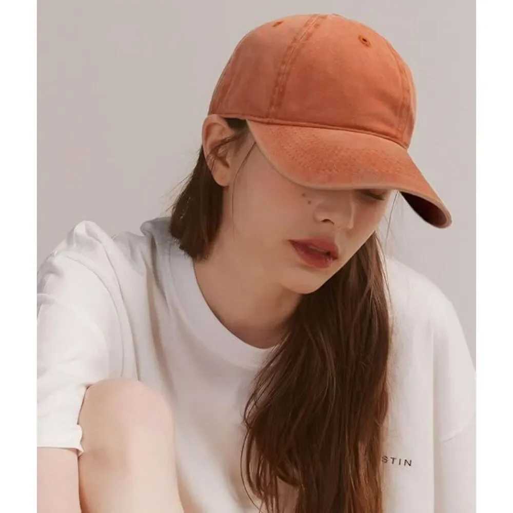 Unisex Orange Washed 100% Cotton Adjustable Size Strap Classic Baseball Caps